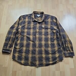 Carhartt Shirt Mens 2XL Original Fit Heavy Weight Thick Brown Plaid Flannel‎